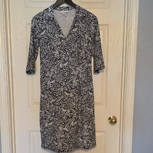 Jude Connally Ice Blue Black Paisley V Neck Dress